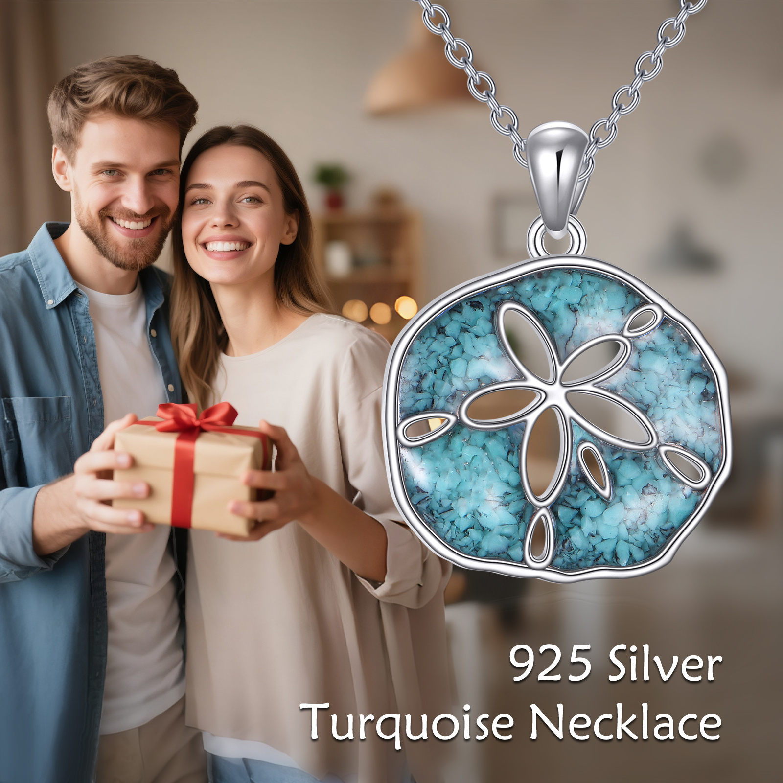 Women's 925 Sterling Silver Turquoise Necklace, Natural Texture